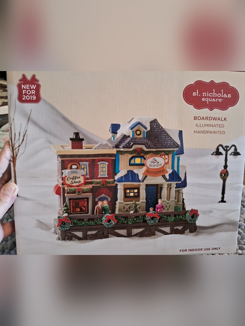St. Nicholas Square Boardwalk Illuminated Handpainted Holiday Village - Blue/Red
